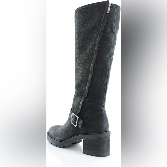 Lucky Brand Scoty Black Leather Moto Double Zip Lug Sole Boots Sz 5.5 BNWOB - Picture 8 of 10